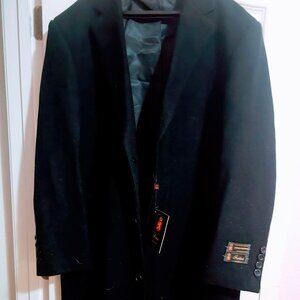 Men's Black Wool Blend Long Overcoat Size 46 NWT